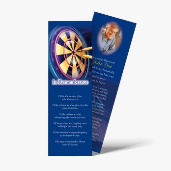 a bookmarks with a dartboard and a dart in the center