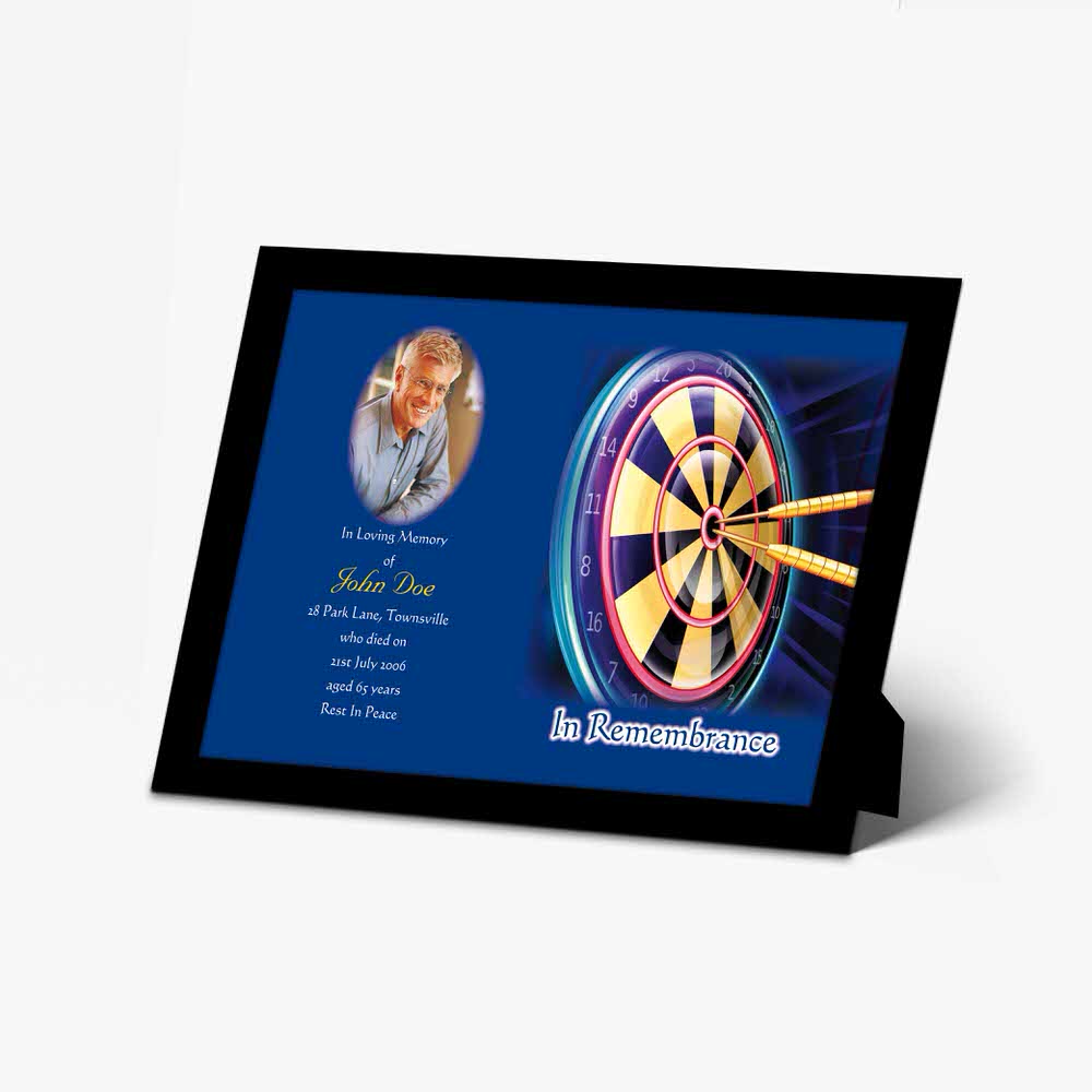 a photo frame with a dartboard and a picture of a person