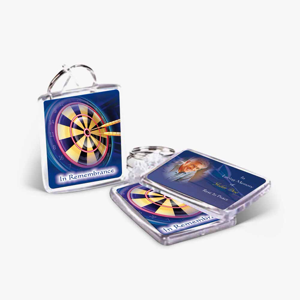 a keychain with a dartboard and a dartboard