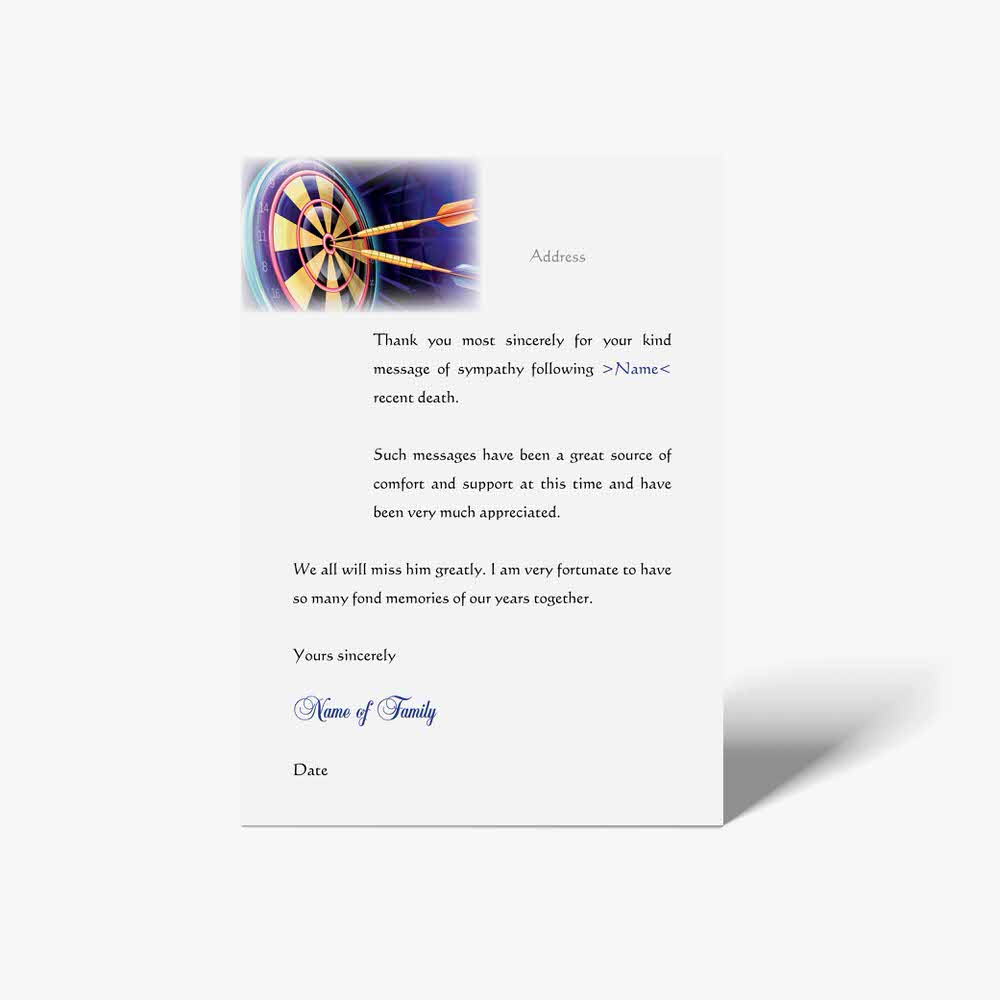 a thank card with darts in the middle