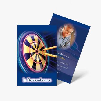 a business card with a dart and a dartboard