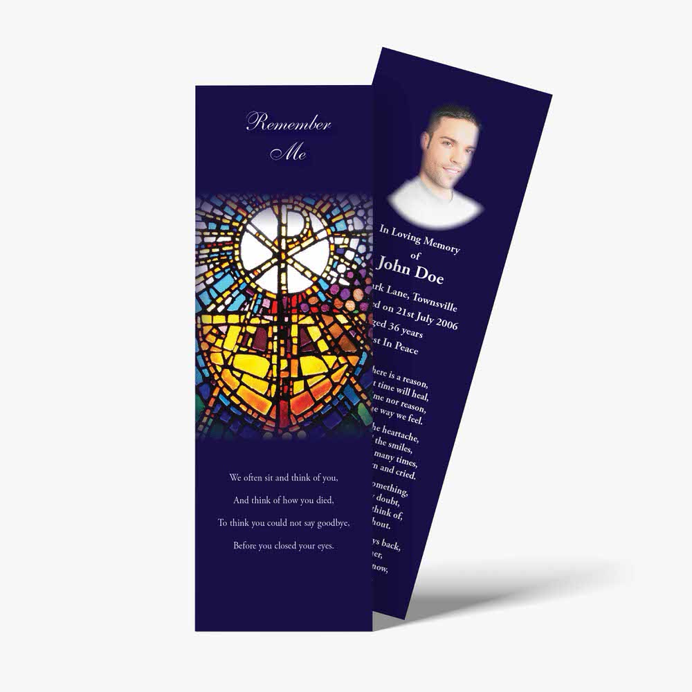 a bookmark with a stained glass image on it