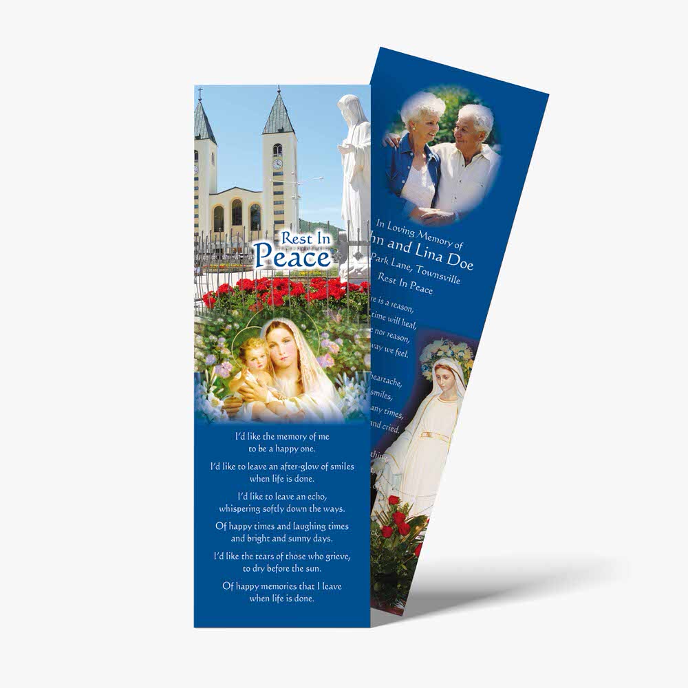 a bookmark with a picture of a church and a picture of a mother and child