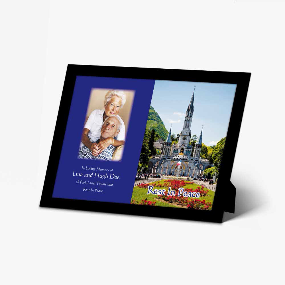 a photo frame with a castle in the background