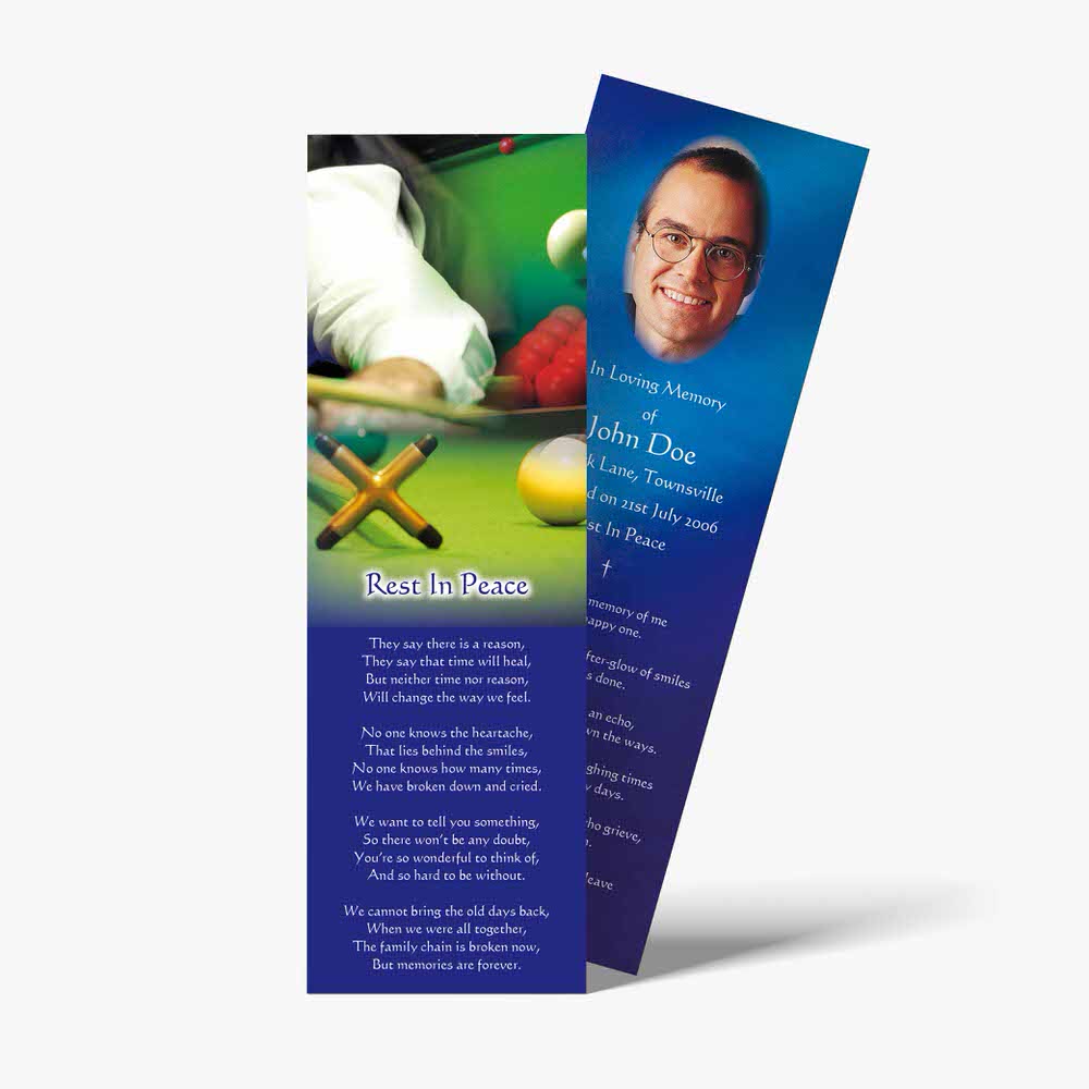 a bookmarks with a picture of a man playing pool