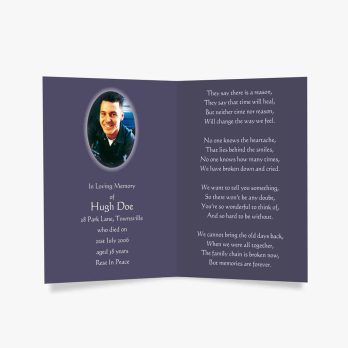 a personalised funeral card with a photo of a loved one