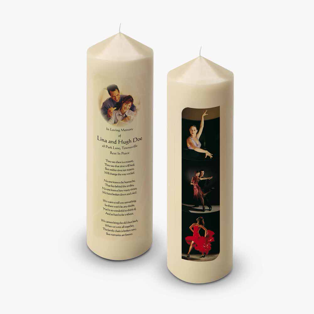 two candles with a poem on them