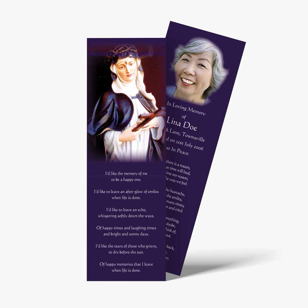 a bookmark with a picture of a woman in a purple dress