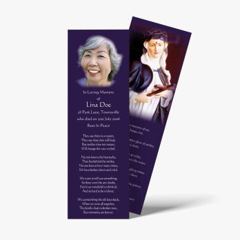 a bookmark with a photo of a woman in a purple dress