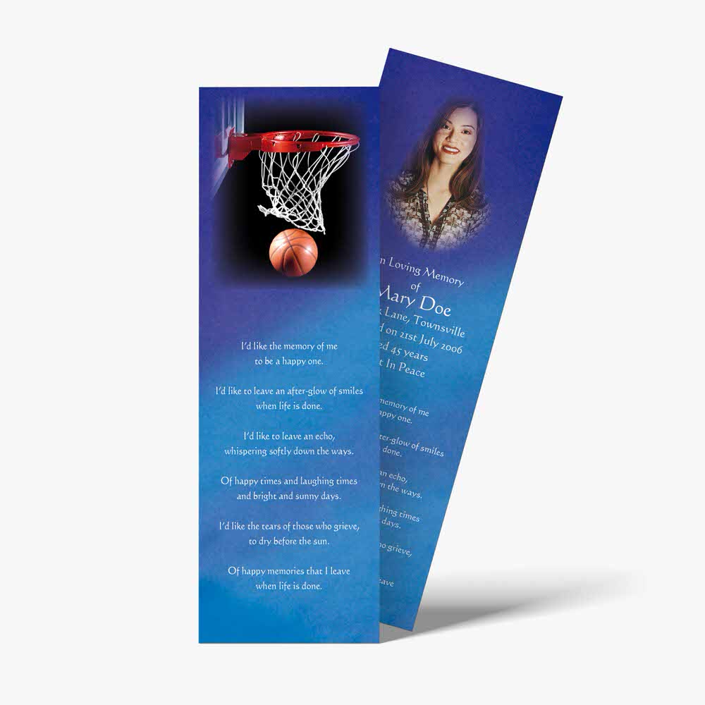 a bookmark with a basketball hoop and a photo of a girl