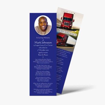 a bookmark with a photo of a truck driver