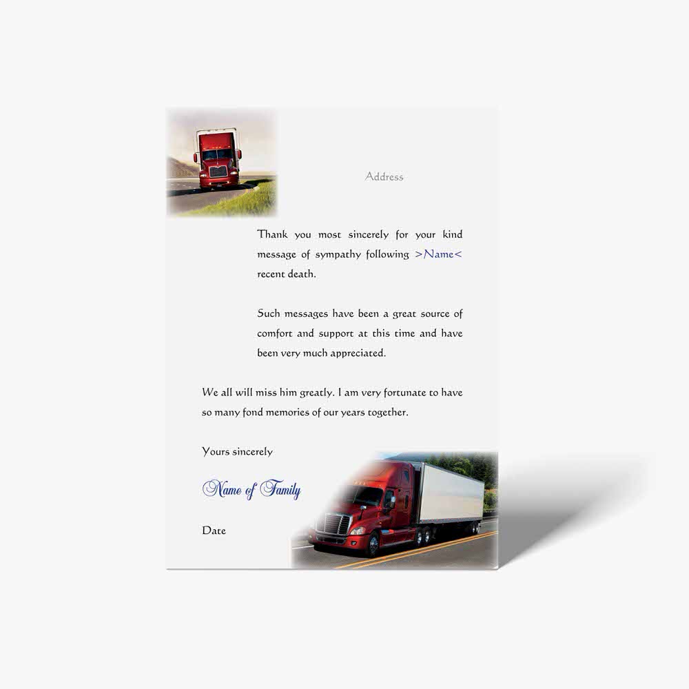 thank you card template for truck drivers
