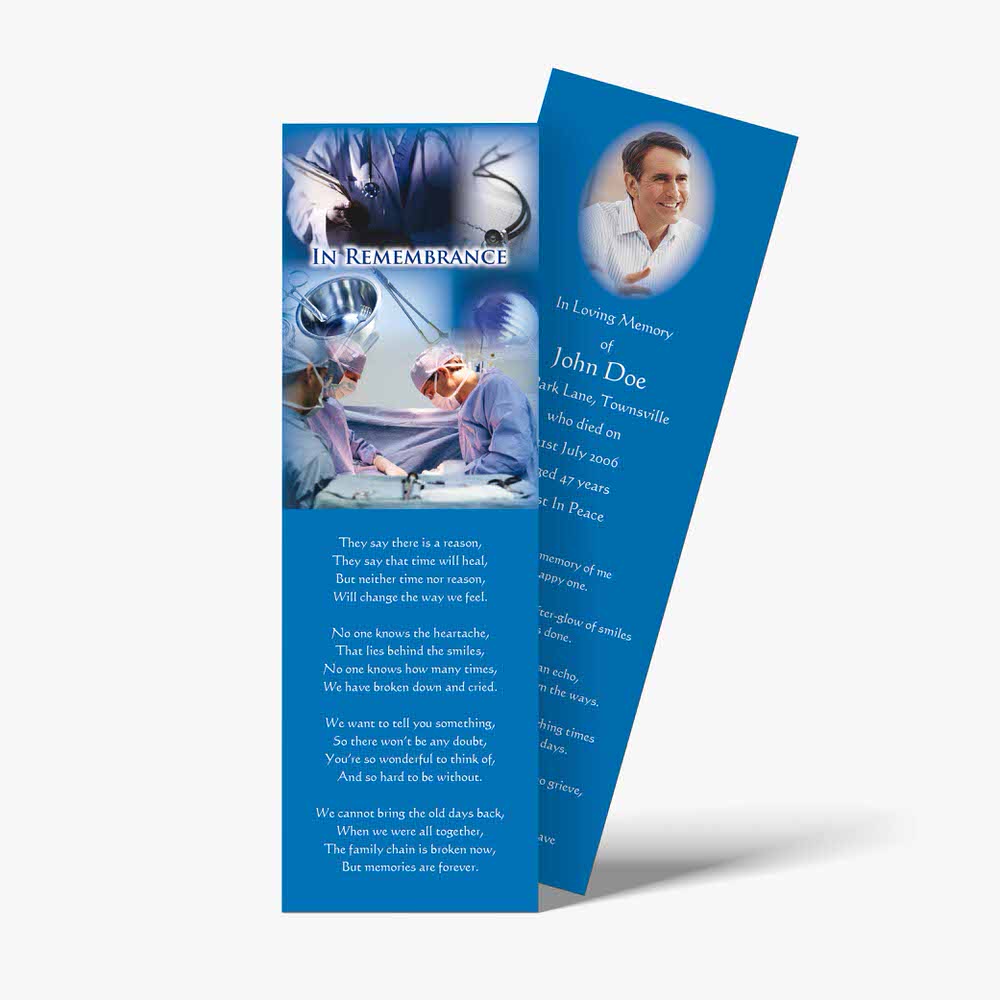 a blue bookmark with a picture of a doctor