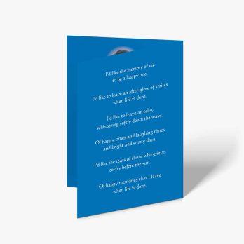 a blue card with a poem on it