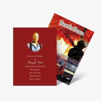 a memorial card with a photo of a fireman