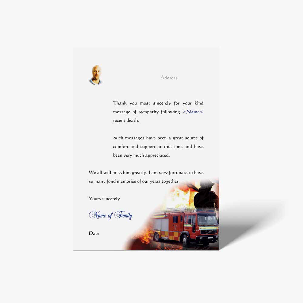 thank you card for a fire engine