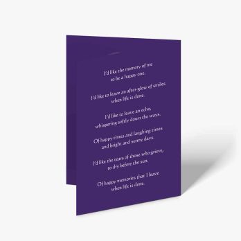 a purple card with a poem on it