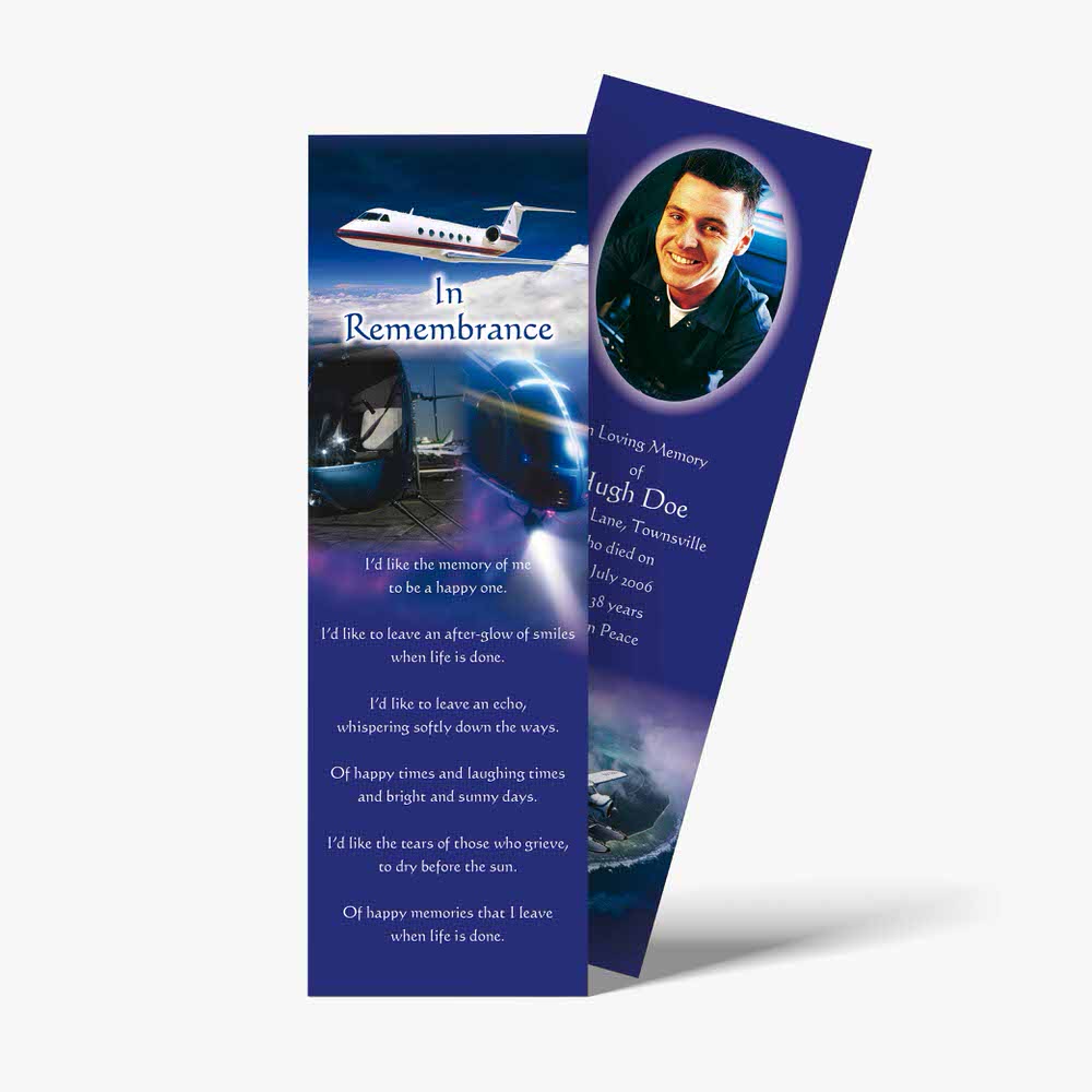 a bookmark with a photo of a plane and a quote