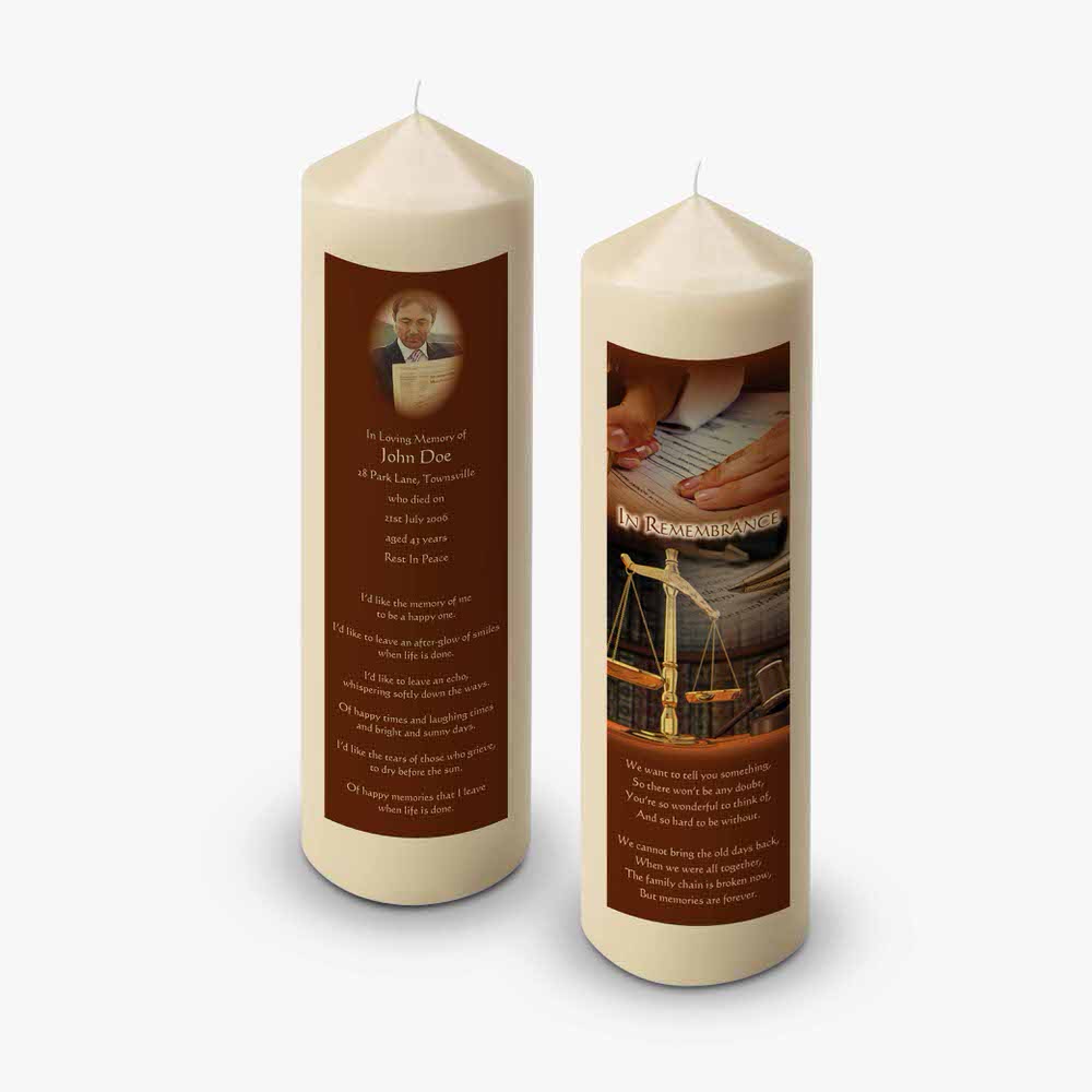 two candles with a picture of a woman and a man