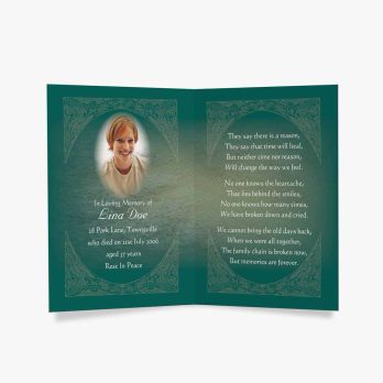 green funeral card with poem