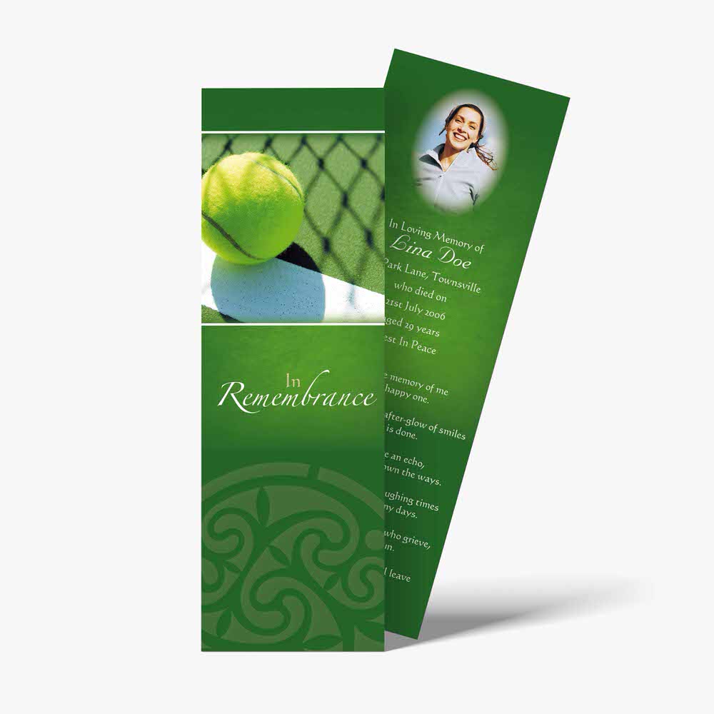 a green bookmark with a tennis ball on it