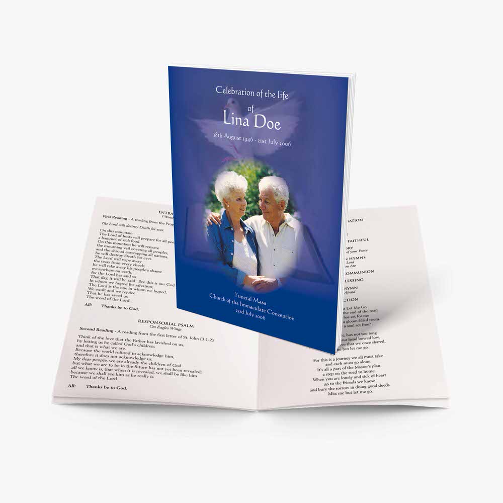 a blue booklet with an image of an elderly couple