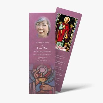 a bookmark with a picture of a woman and a cross