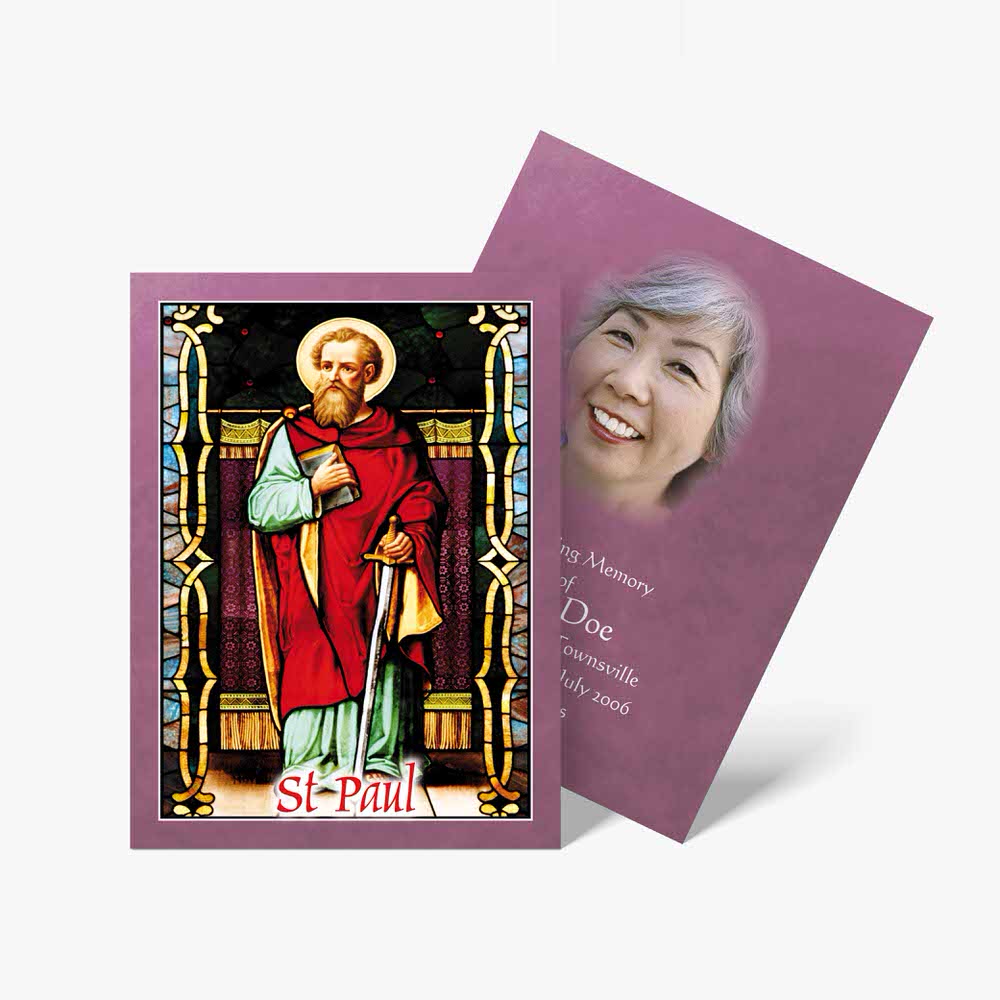 a purple card with a picture of st paul