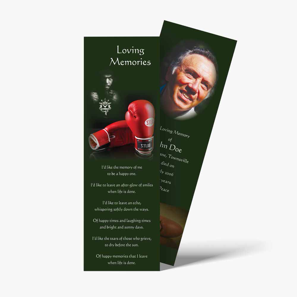 a bookmark with a photo of a man and a boxing glove