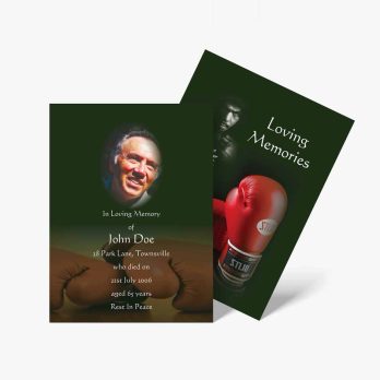 two cards with boxing gloves and a photo of a man