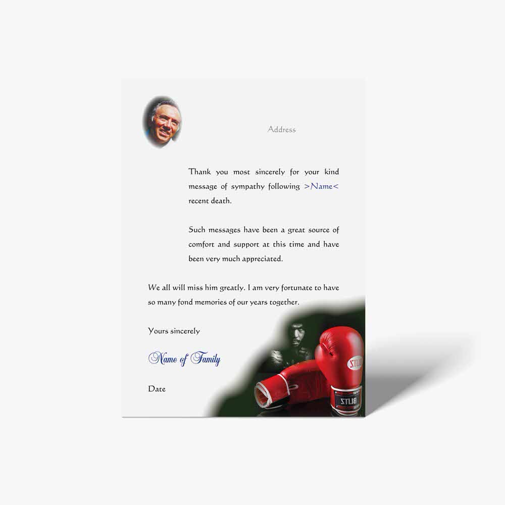 thank you note card with boxing gloves