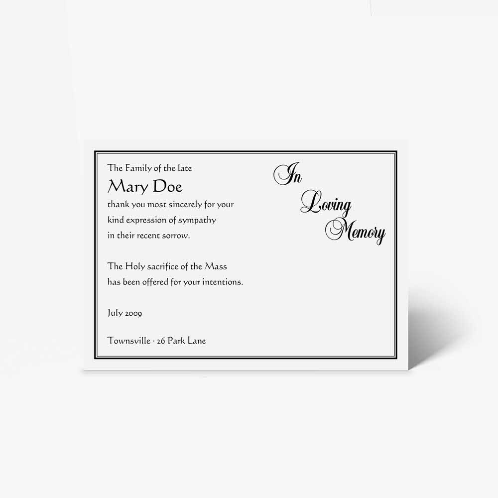 a simple black and white funeral card with a simple black and white design