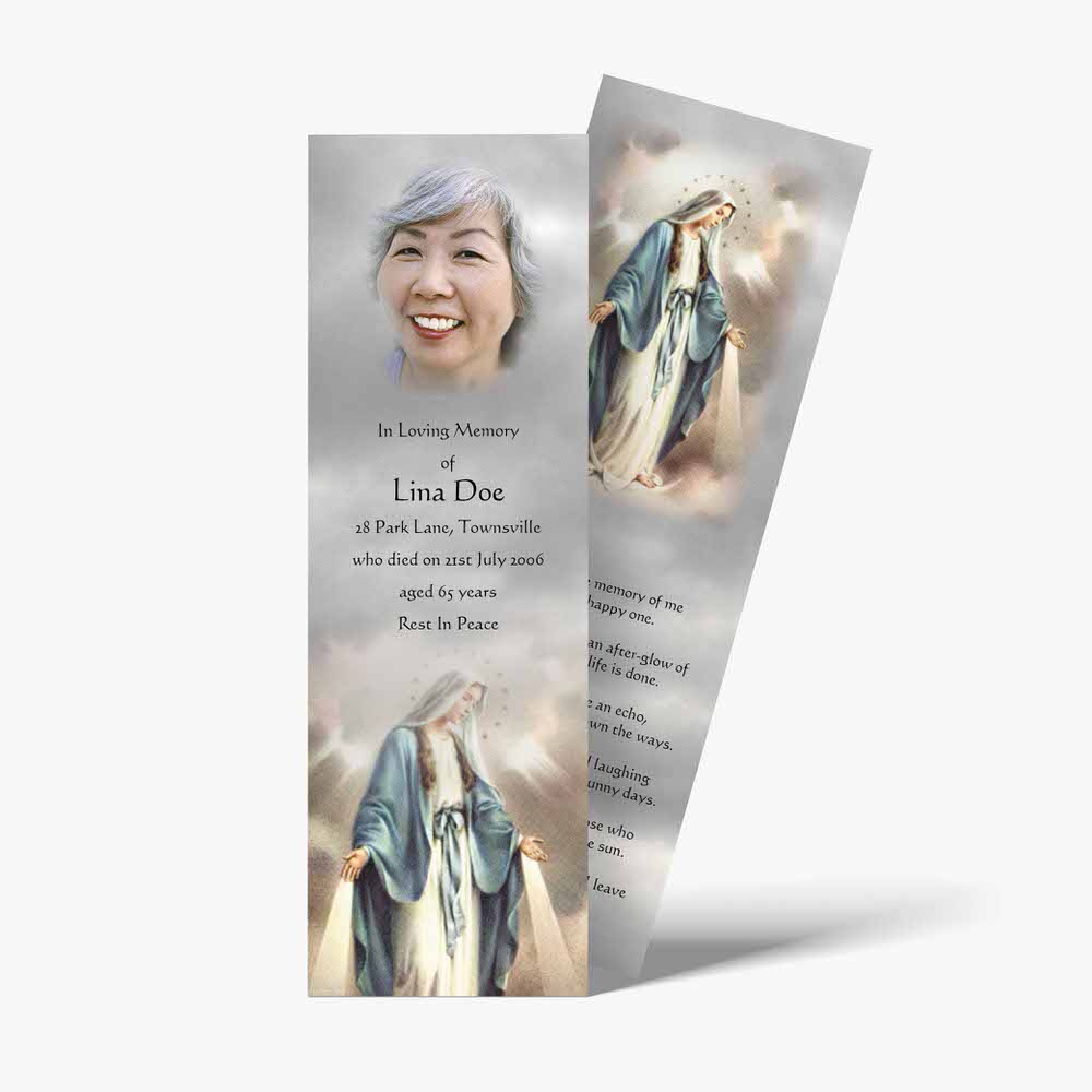 a bookmark with an image of the virgin mary
