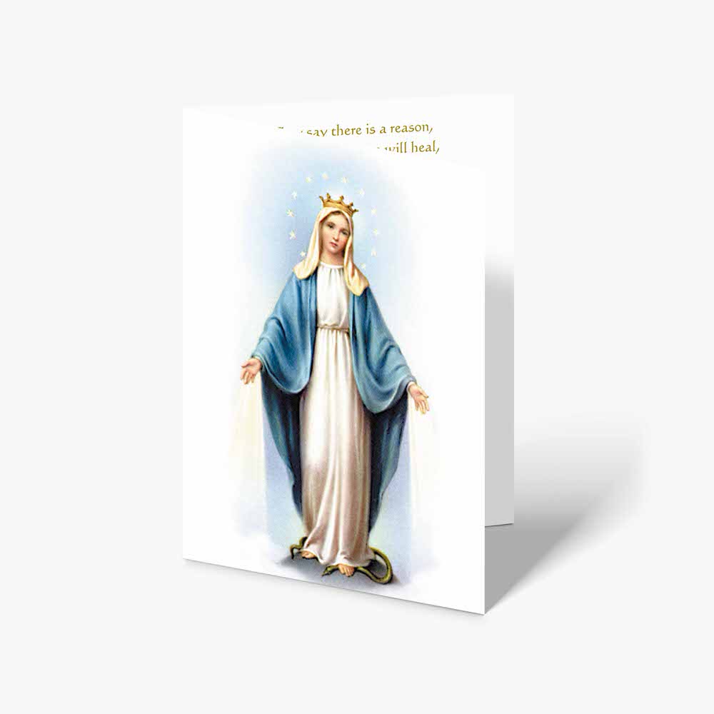 a card with the image of the virgin mary