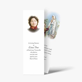 a bookmark with a picture of a woman and a picture of the virgin mary