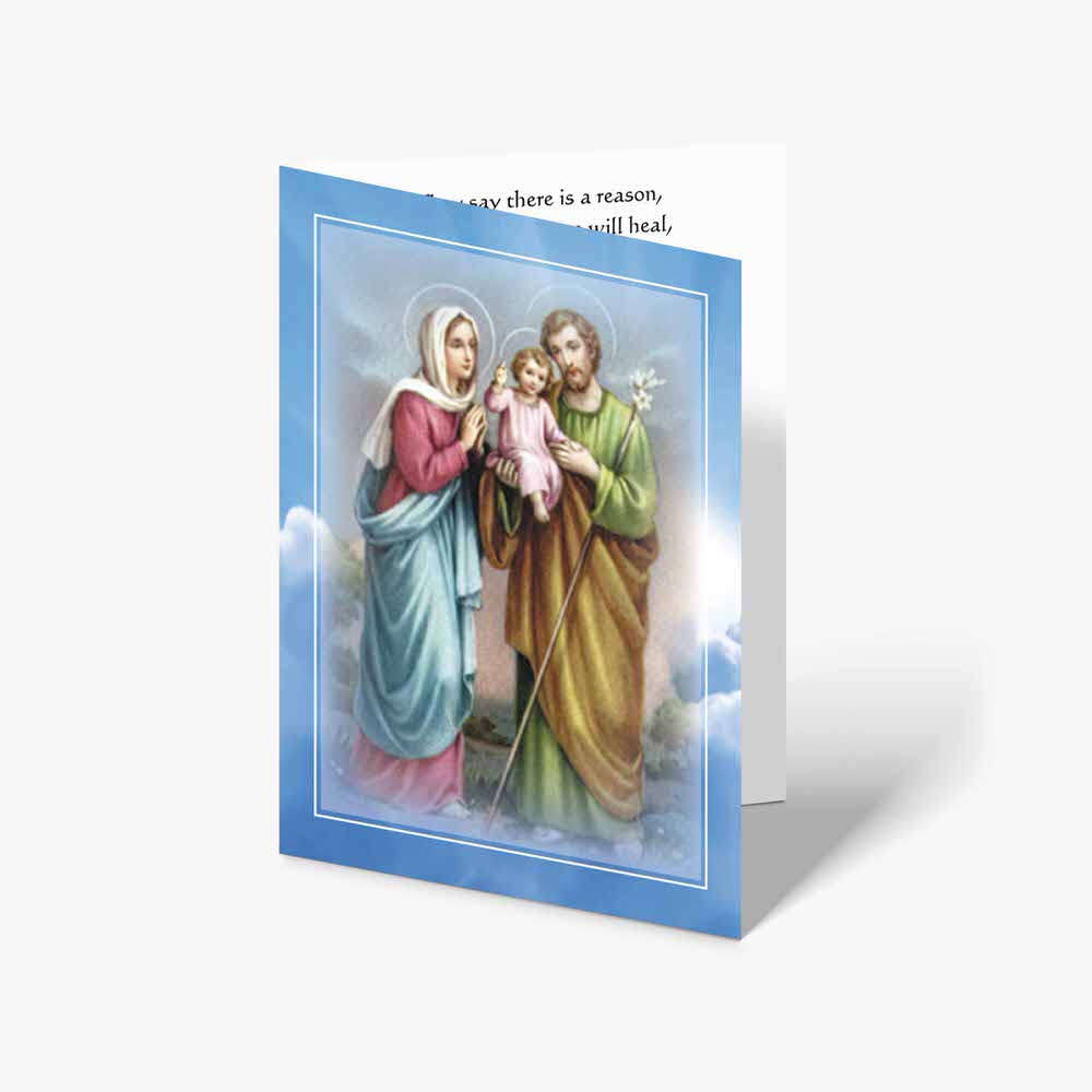 a card with the image of jesus and mary holding a baby