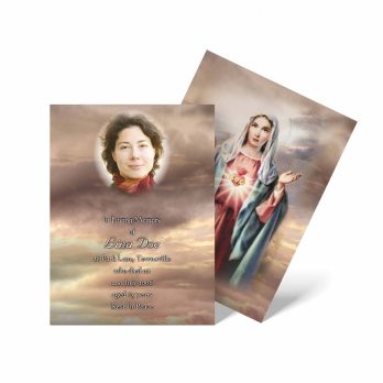 a religious card with an image of mary and a woman