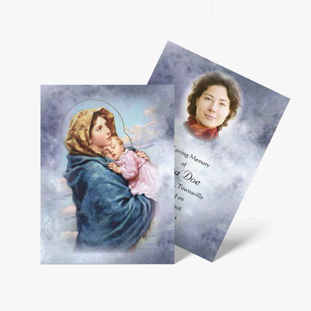 a card with a picture of mary and jesus