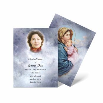 a prayer card with an image of a woman and child