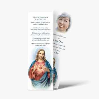 a bookmark with a picture of jesus and a woman's face