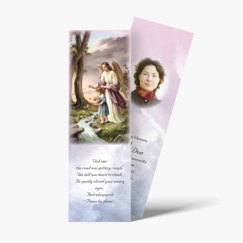a bookmark with an angel and a picture of a child