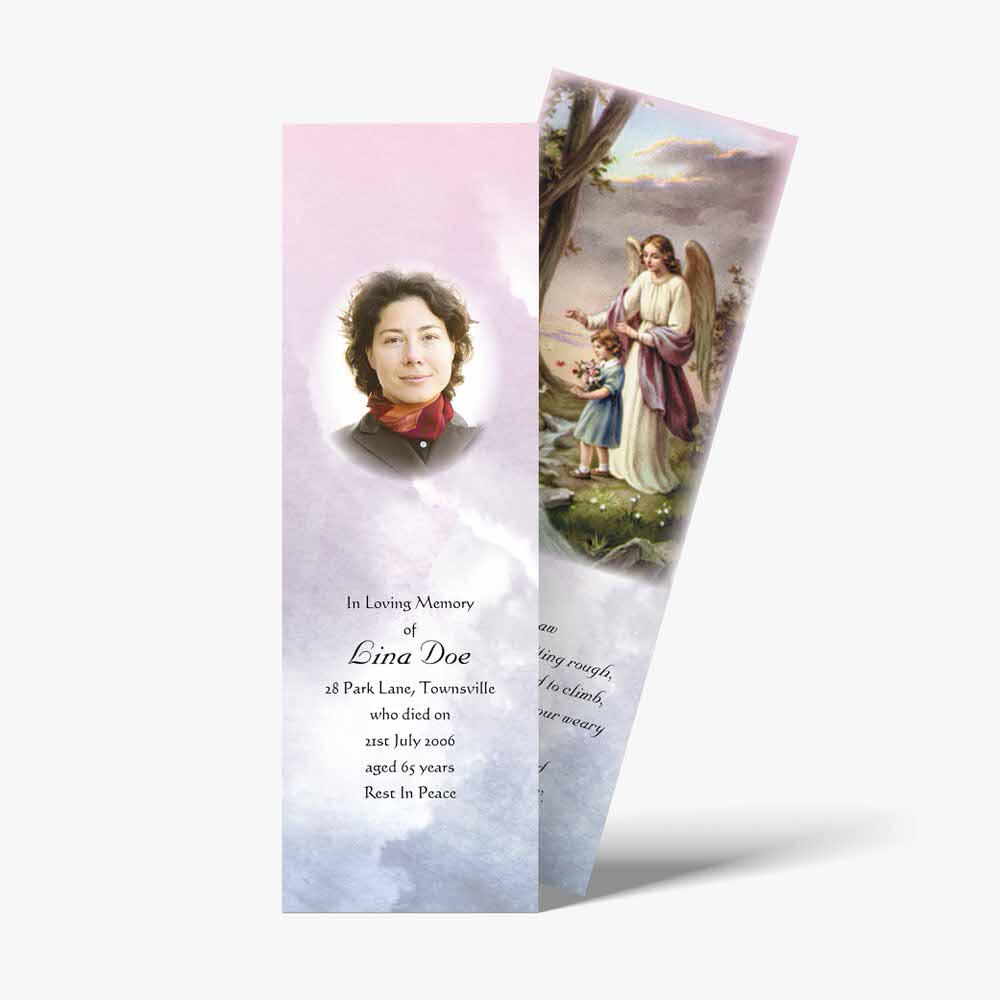 a bookmark with an image of an angel and a woman