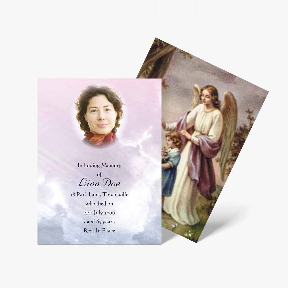 funeral cards with angel and angel