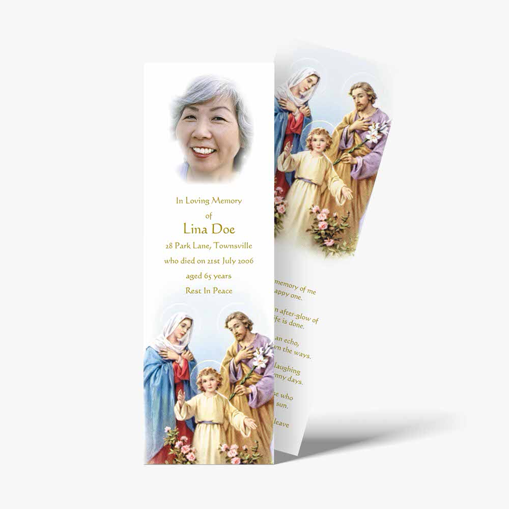 a bookmark with an image of the holy family