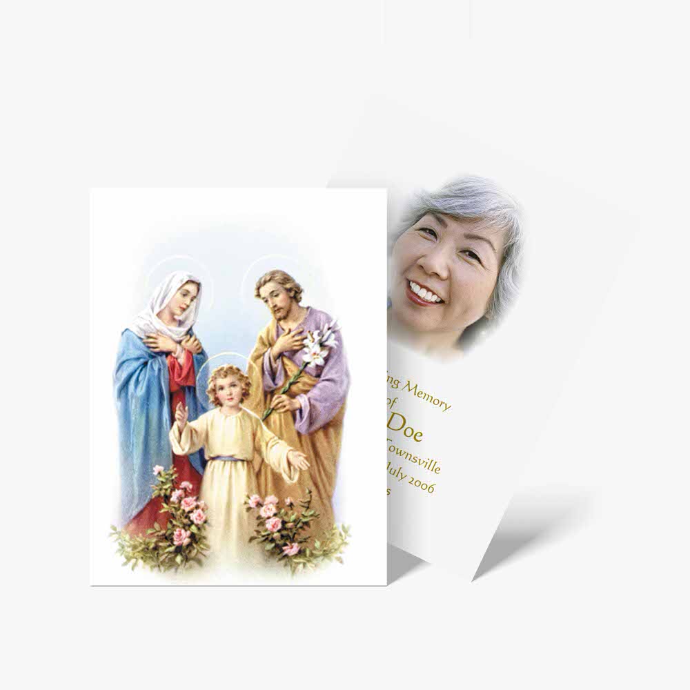 a card with an image of the holy family