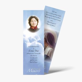 a bookmark with a photo of a woman in the clouds