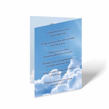 a card with a poem about the sky and clouds