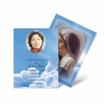 memorial cards with photos of the deceased