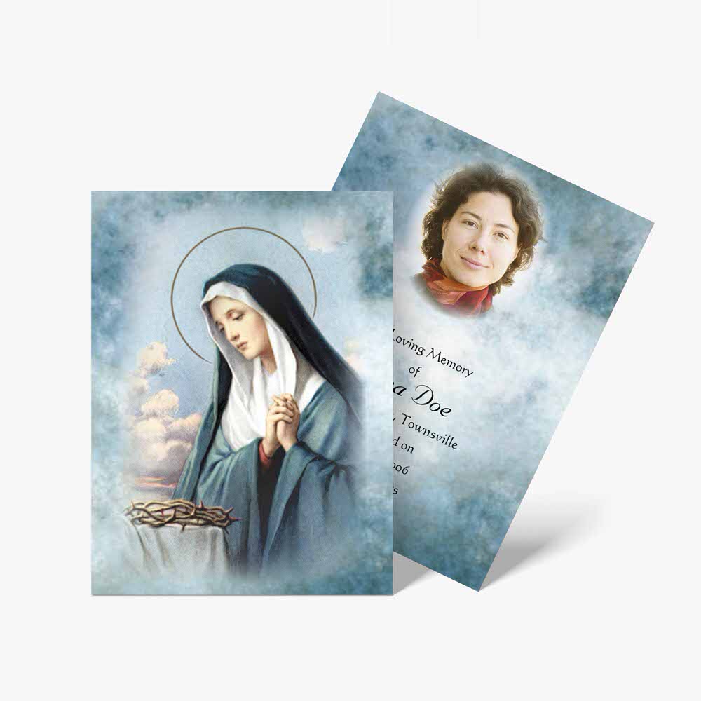 a prayer card with a picture of mary