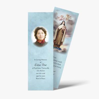 a bookmark with a picture of a woman in a blue dress